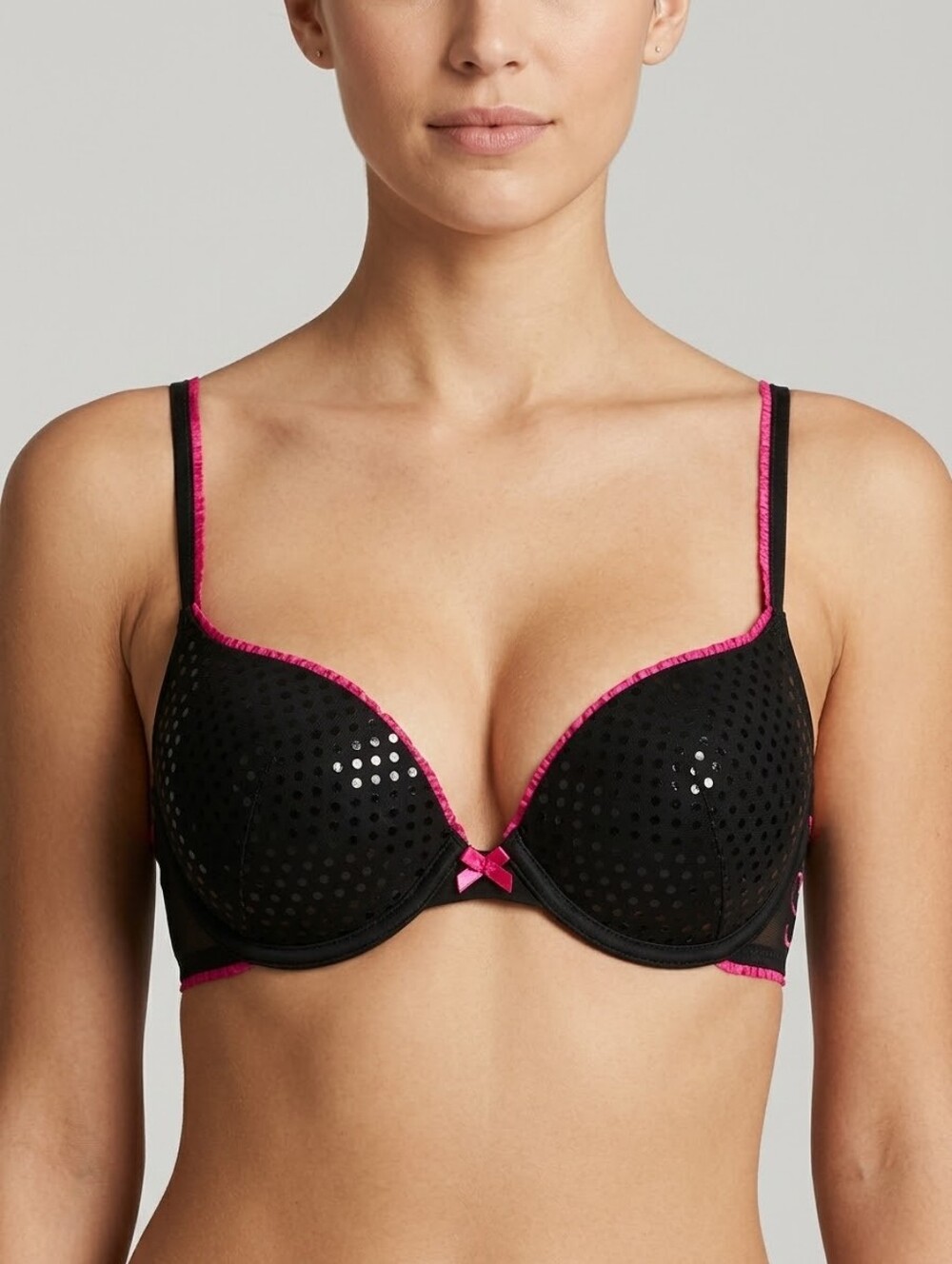La SENZA Black Bra with Hot Pink Trim and Sequin Detail